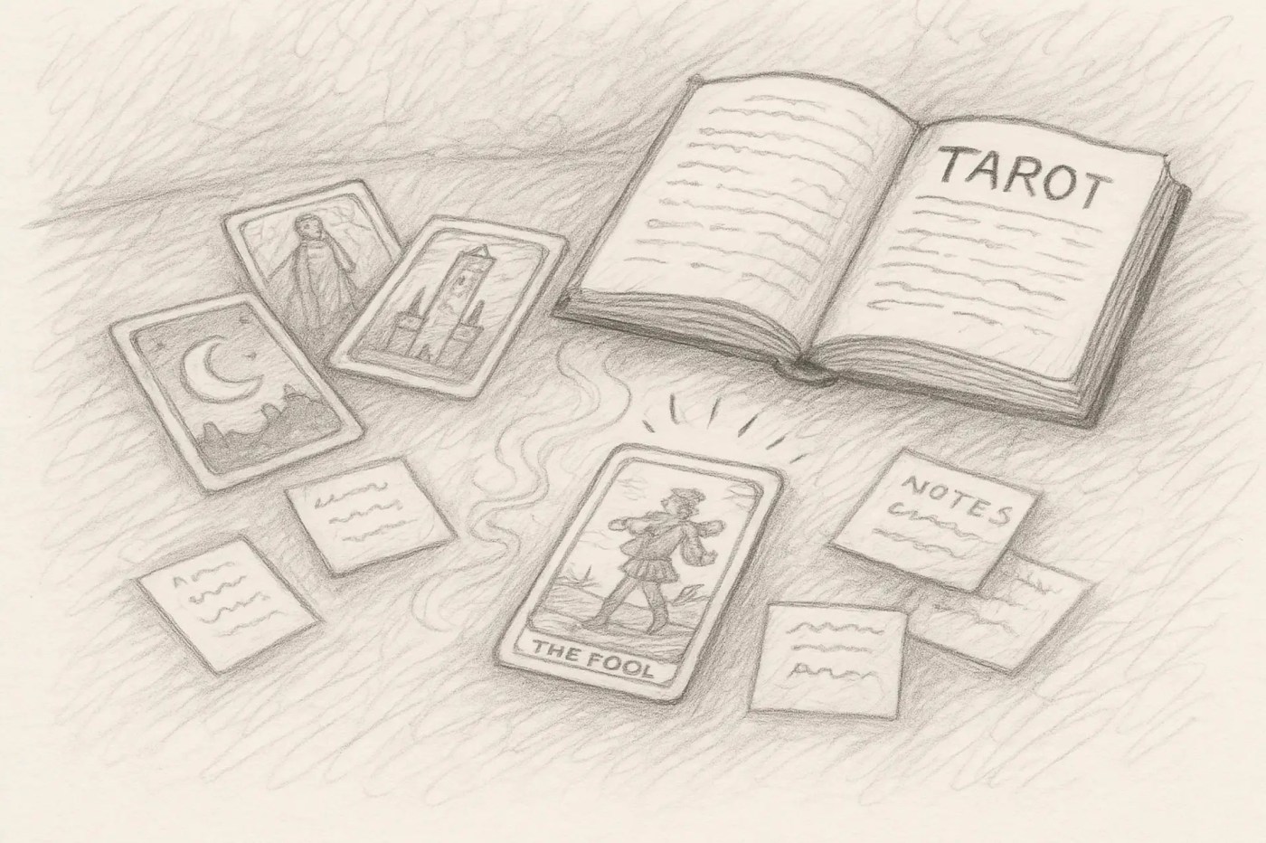Notebook, cards, and prompts for beginning a daily one-card Tarot practice